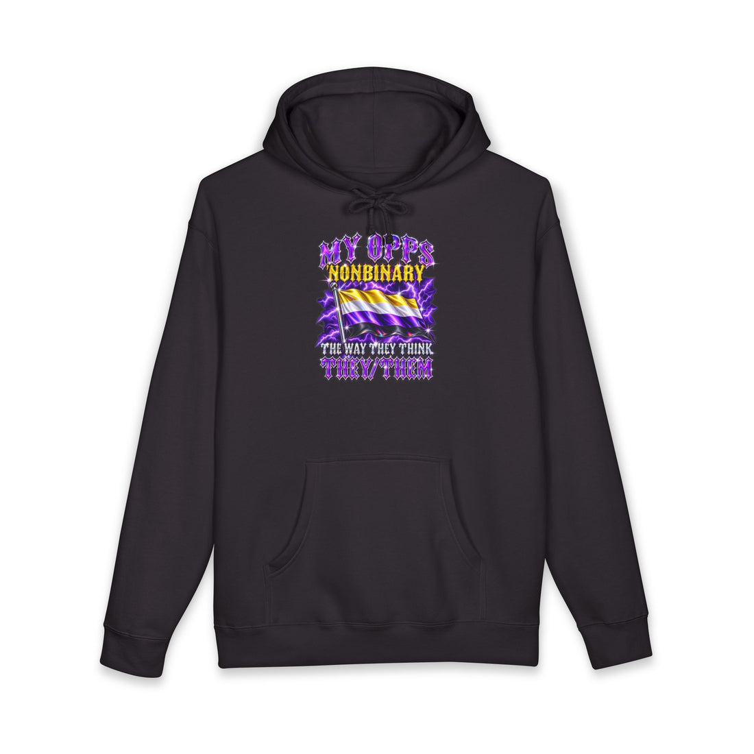 They Think They Them Hoodie — Nonbinary Pride Pronouns Opps Y2K Queer