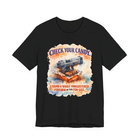 Check Their Candy T-Shirt — Halloween Gun in Suburban Panic Facebook