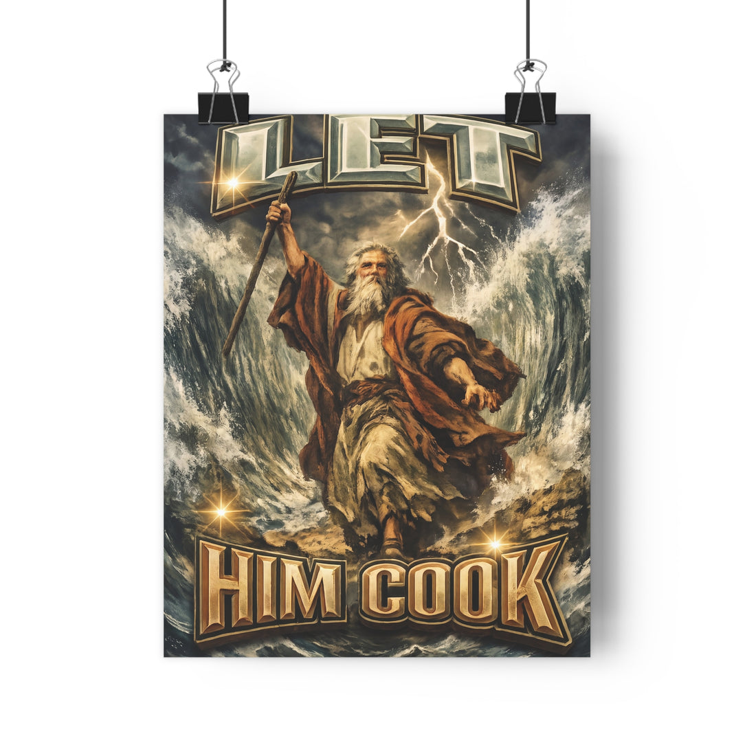 Let Him Cook Moses Poster — Bootleg Rap 90S Aesthetic Exodus Red Sea
