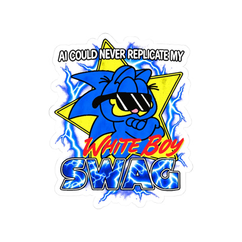 A cursed early 2000s bootleg meme sticker featuring a hybrid of Garfield and Sonic the Hedgehog with lightning.