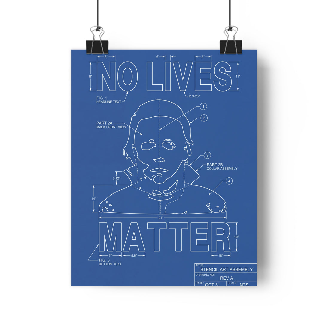 A sterile blueprint schematic titled No Lives Matter detailing a slasher's logic for equal opportunity stabbing.