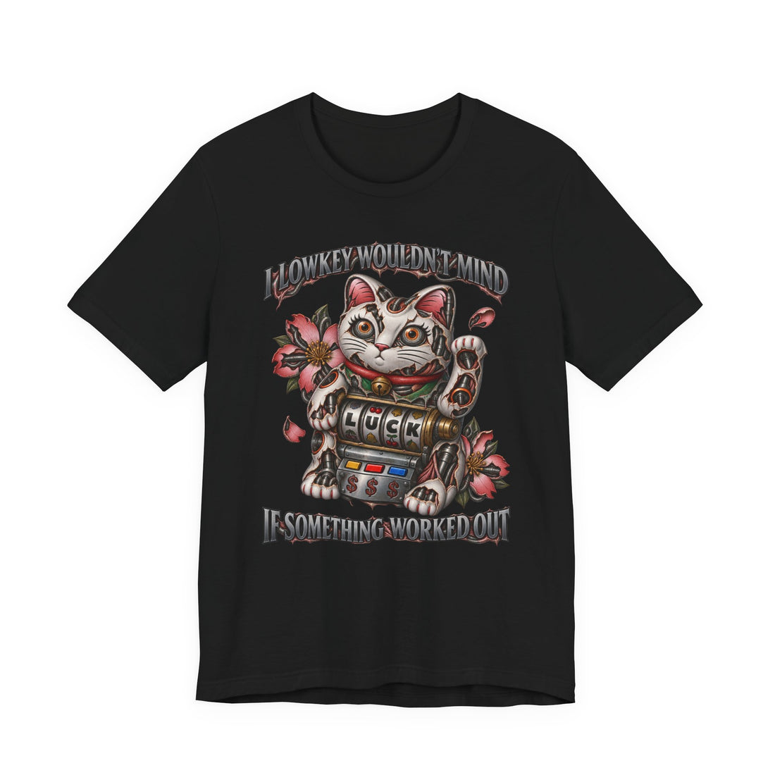 Lowkey Lucky Cat T-Shirt — Maneki Neko Slot Machine Cybernetic