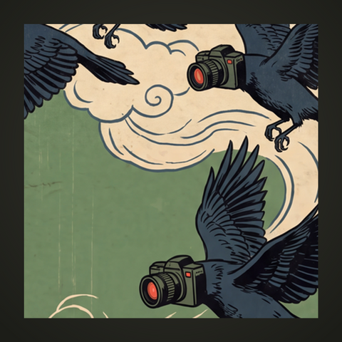 Vintage Japanese woodblock art of a crow on a t-shirt for a birds aren't real joke