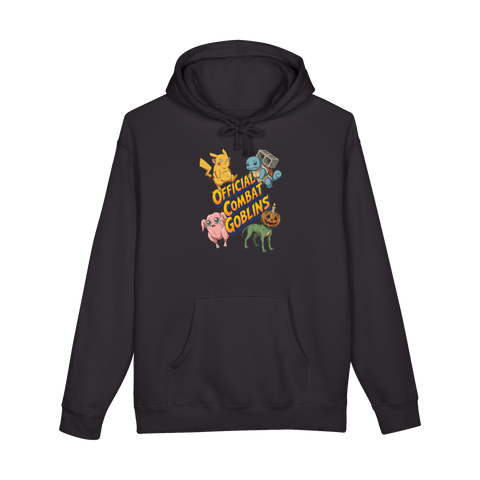 Sad off-model Pokemon: a jowly Pikachu, a cinderblock Squirtle and two cursed creatures, on a hoodie — Black