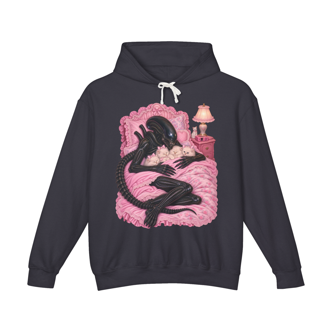 Apex Coquette Hoodie — Funny Xenomorph Alien Cute Pink Kittens — Black