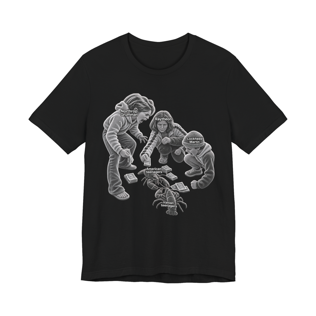 Backyard Proxy War T-Shirt — Defense Contractors Lobster Fight Meme — Black