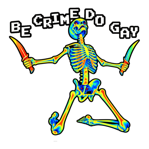 Be Crime Do Gay Thermal Skeleton Sticker — Vision Daggers Queer Meme — White