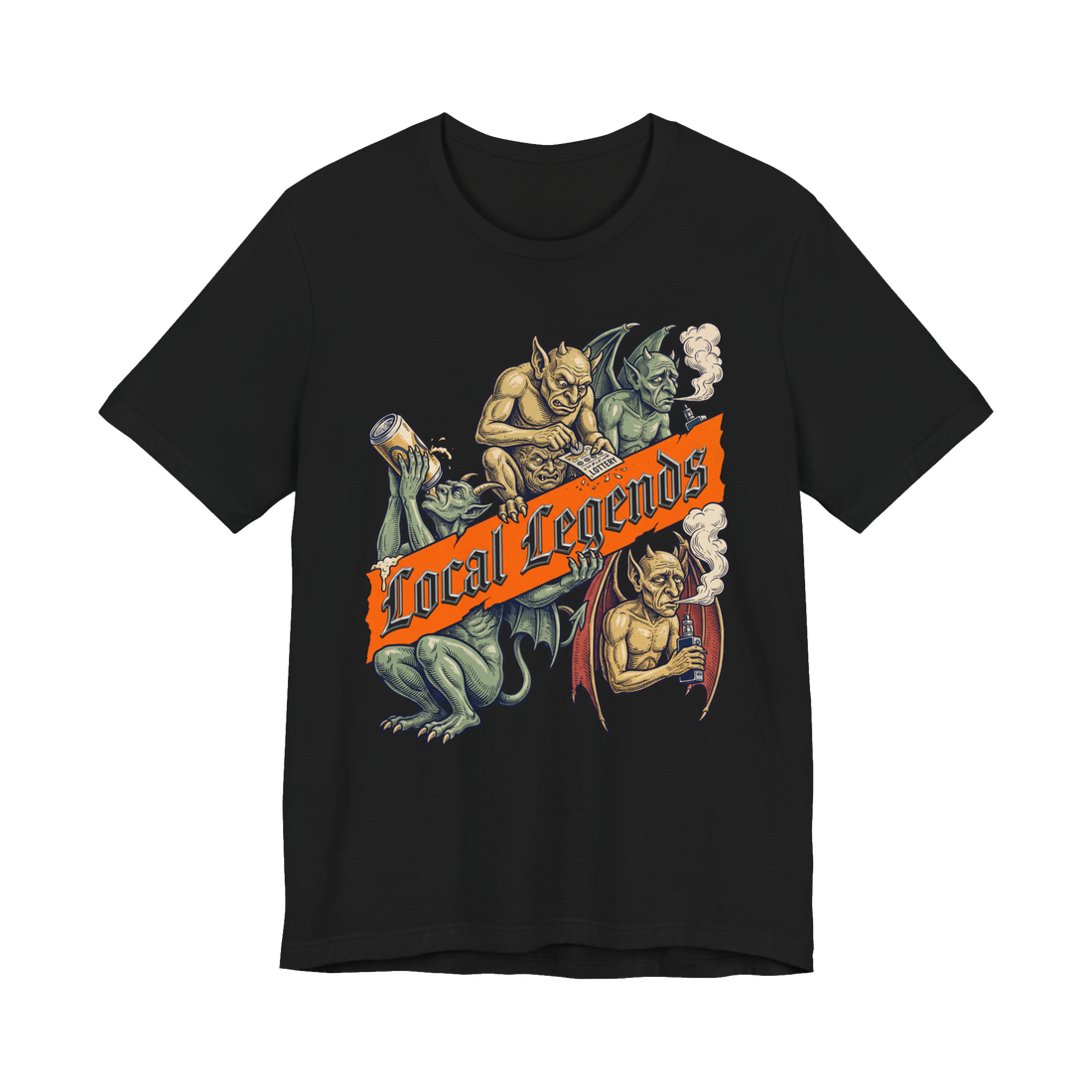 Bestiary of 3 AM Degeneracy — Funny Gargoyle Woodcut Shirt — Black