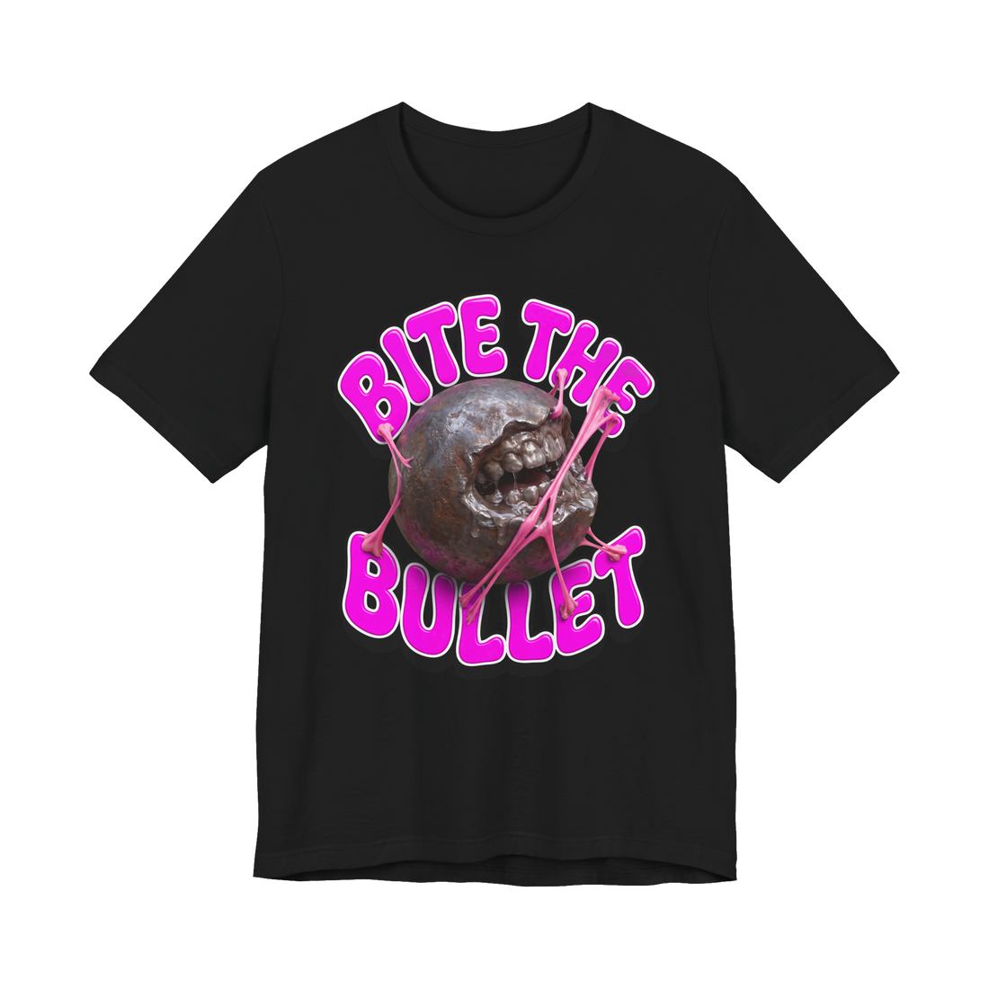 Bite The Bullet Bubblegum T-Shirt - Dark Humor Retro Tee — Black