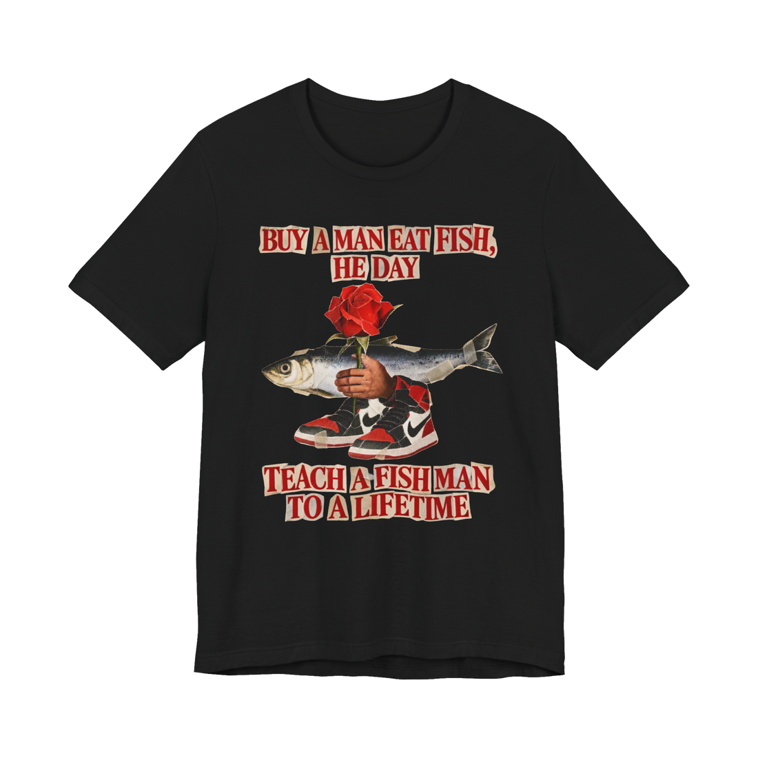 Buy A Man Eat Fish T-Shirt — Funny Surrealism — Black