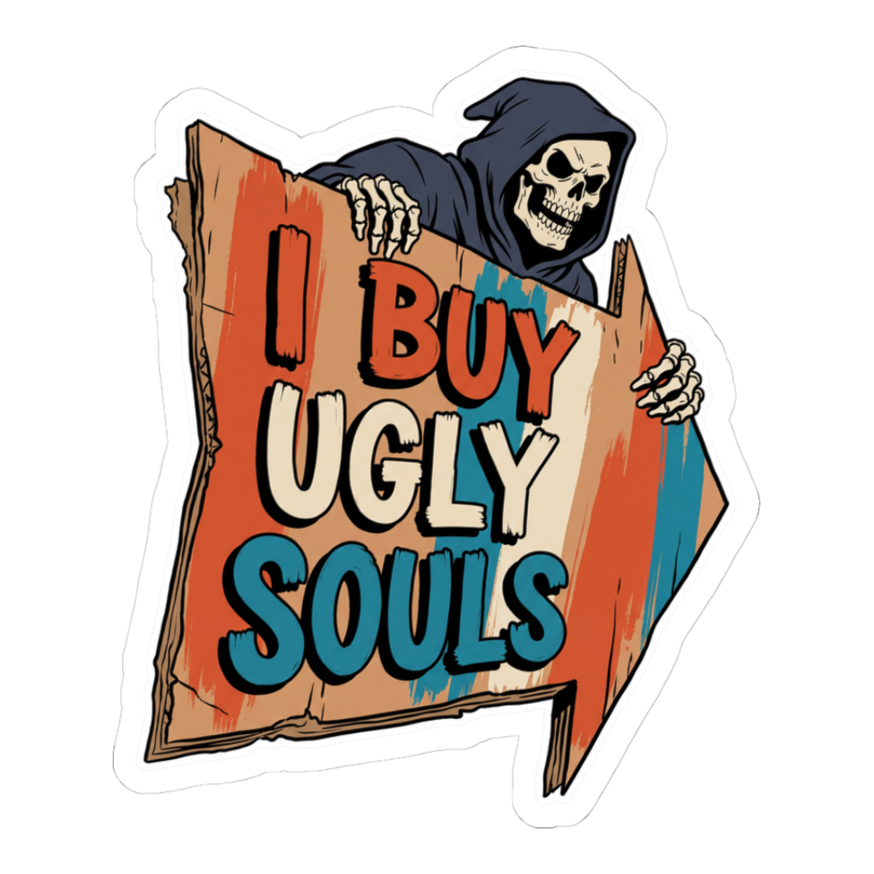 Cash 4 Ugly Souls Sticker — Funny Grim Reaper Decal