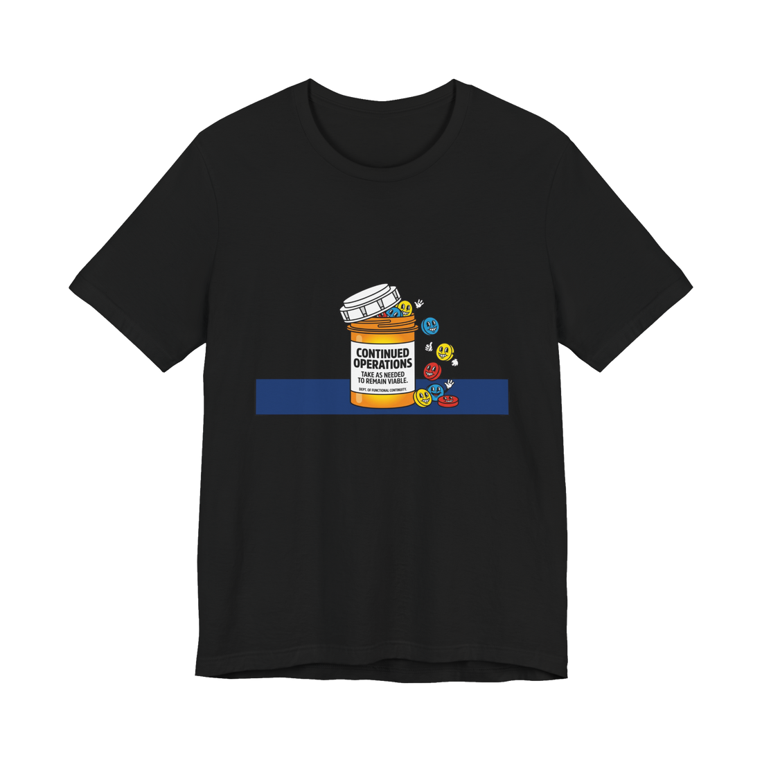 Continued Operations Prescription Shirt — Funny Dystopian Tee — Black