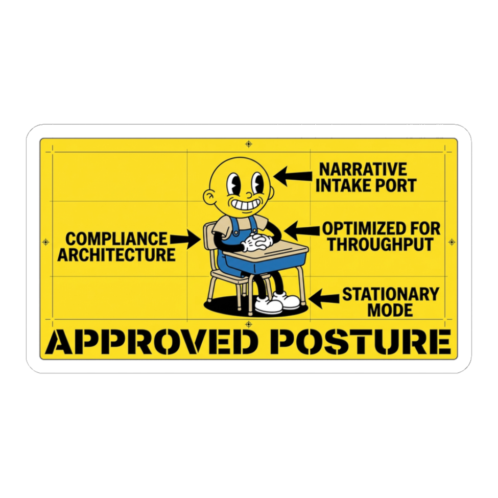 Correct Seating Posture For Re-Education — Funny Dystopian Sticker