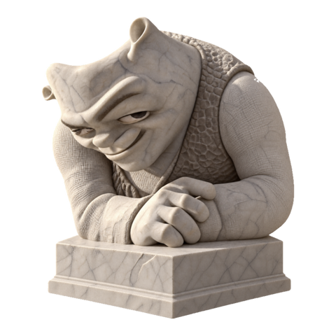 Cursed Swamp Gargoyle Sticker — Shrek Sculpture Image Internet Culture — White