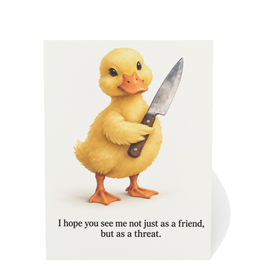 Cute Duckling with Knife Friend or Threat Humorous Greeting Card — 3.5" x 4.9" (Vertical) / Coated (both sides) / 1 pc