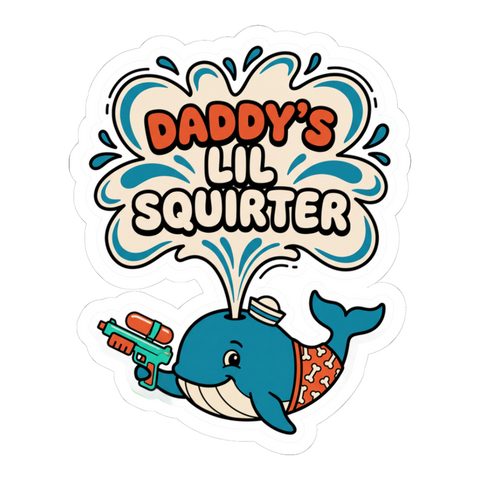 Lil Squirter Whale Sticker — Funny Spouting Whale Pun — White