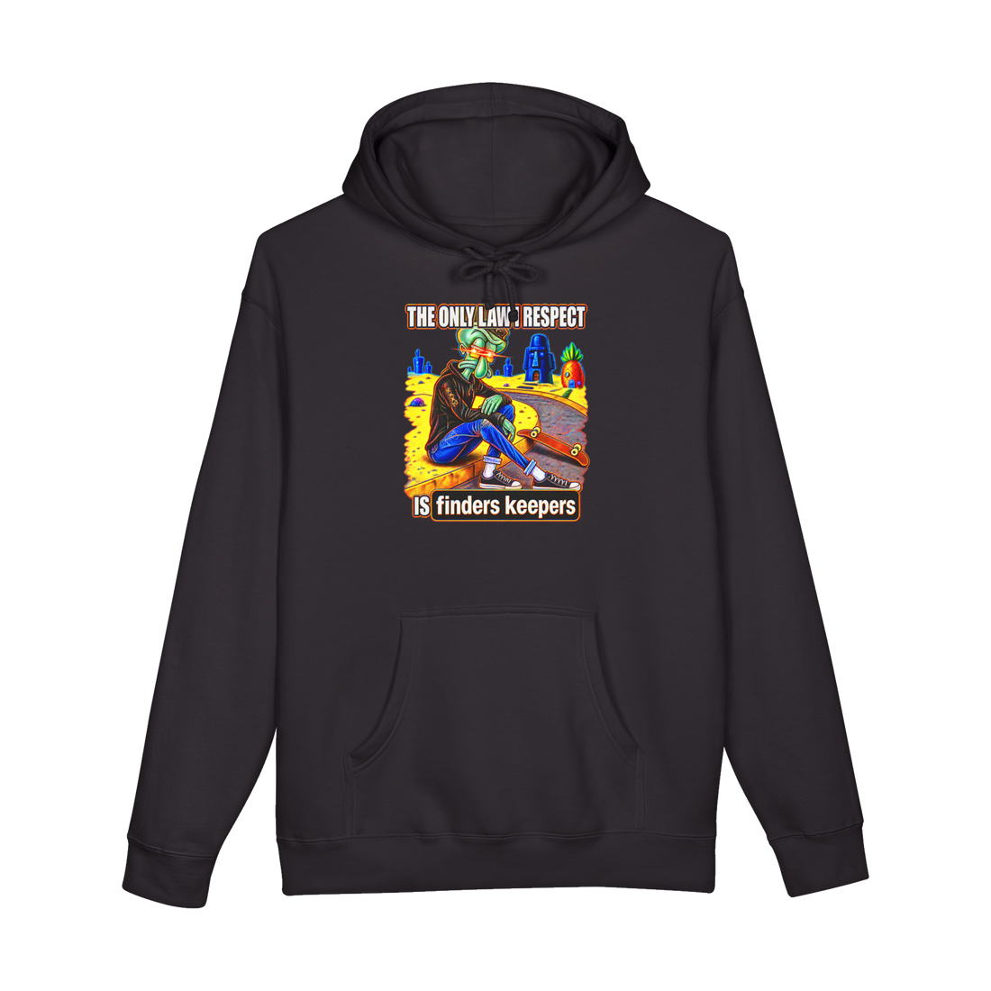 Deep Fried Finders Keepers Hoodie — Funny Squidward — Black