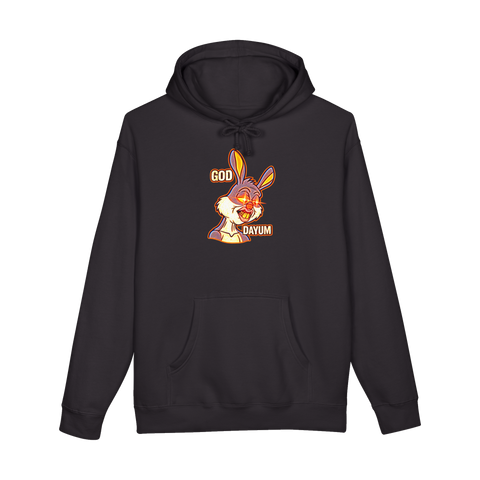 Deep Fried God Dayum Hoodie — Bugs Bunny Meme Cursed Image Brain Rot — Black