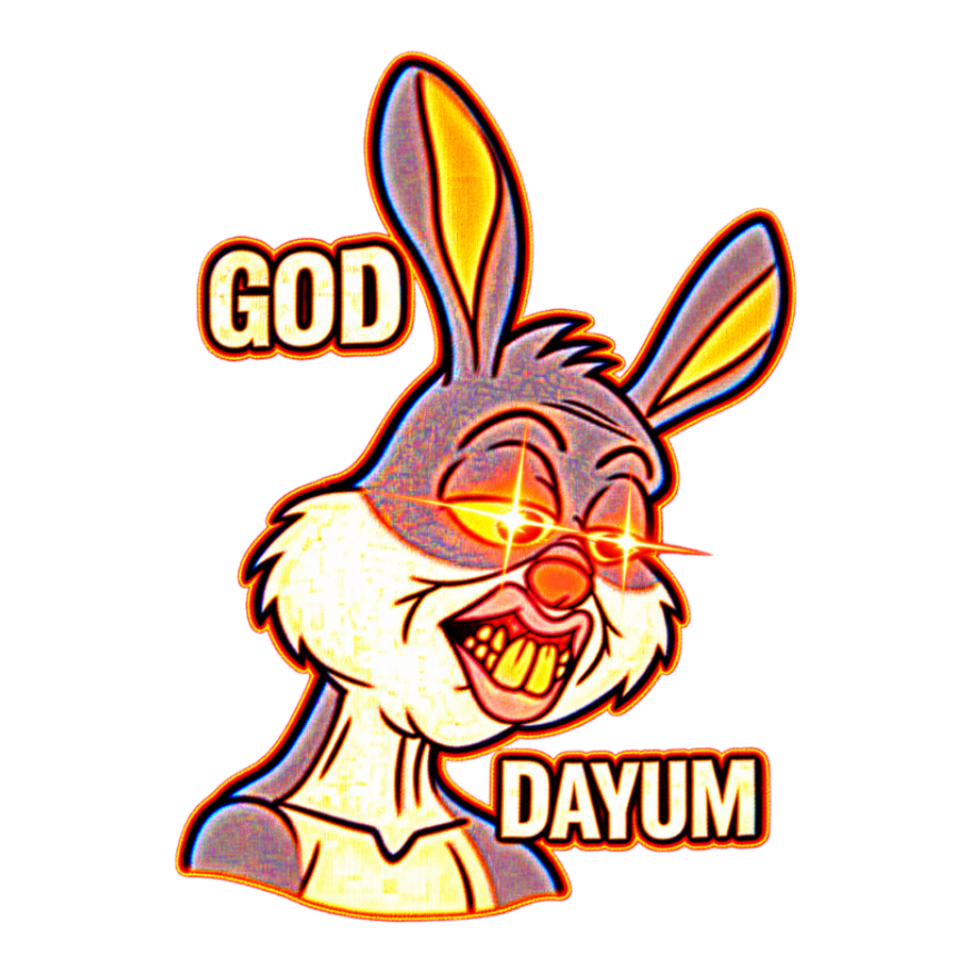 Deep Fried God Dayum Sticker — Bugs Bunny Meme Cursed Image Brain Rot — White
