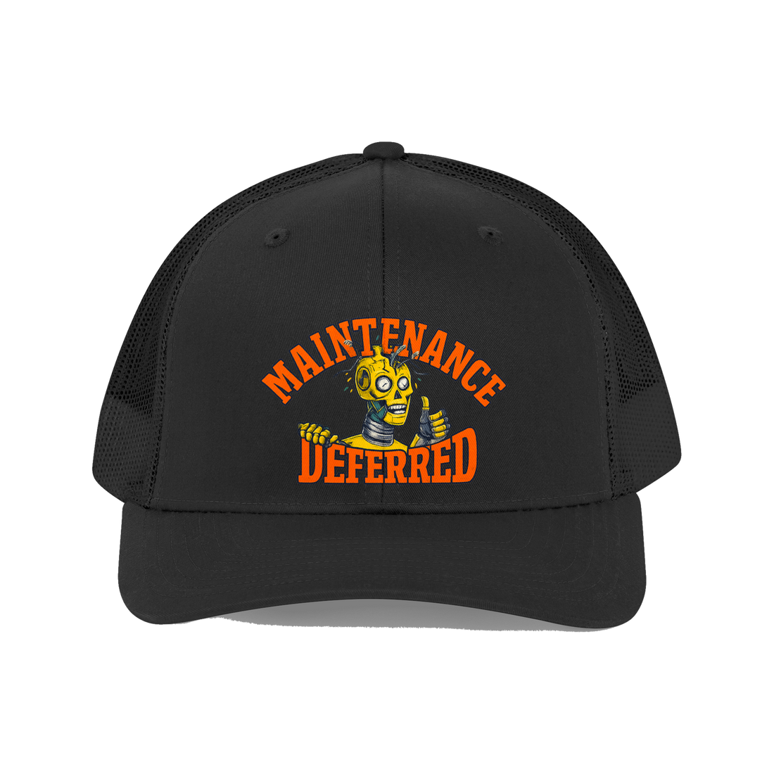 Deferred Maintenance Hat — Funny Crash Test Dummy Cap — Black