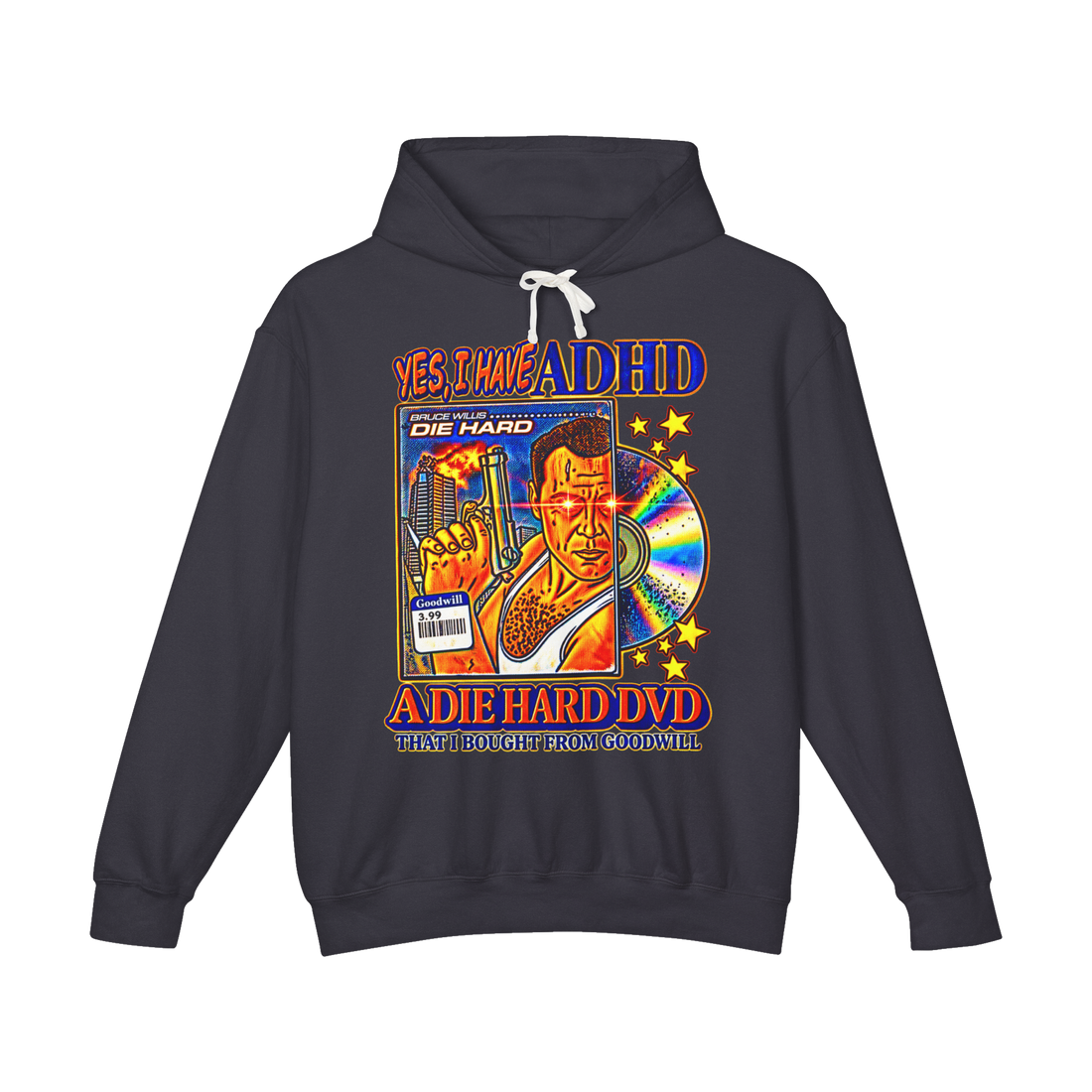 Diagnosed With Die Hard Hoodie — Funny Die Hard ADHD Meme — Black