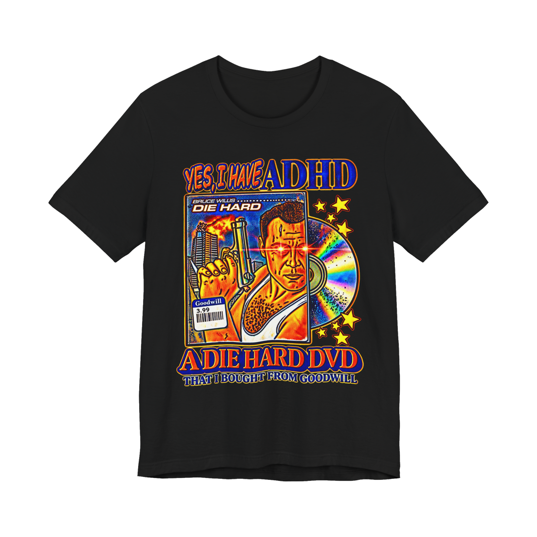 Diagnosed With Die Hard T-Shirt — Funny Die Hard ADHD Meme — Black