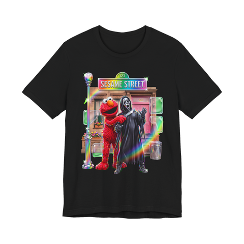 Elmo Has The Knife T-Shirt — Funny Elmo Ghostface Sesame Street Scream — Black