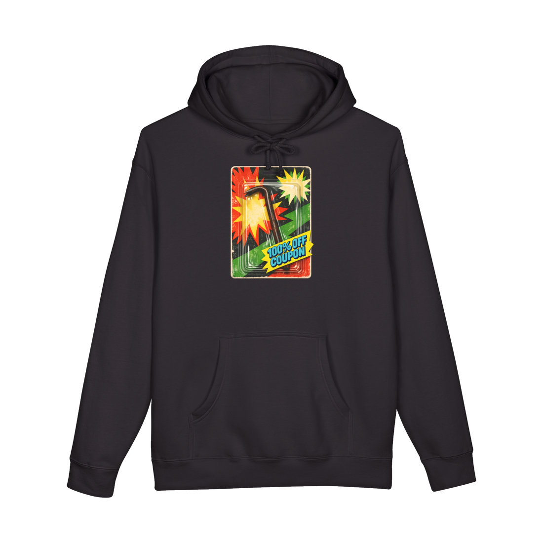 Extreme Savings Smash & Grab Bar hoodie featuring a crowbar in a neon 90s action figure blister pack