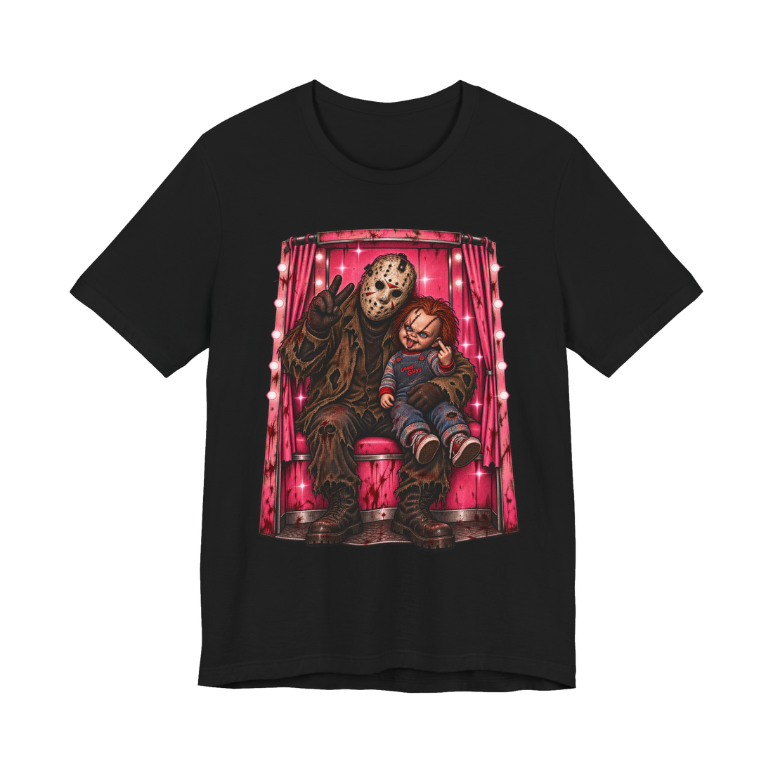 Family Photo Booth T-Shirt — Funny Jason Voorhees Chucky — Black