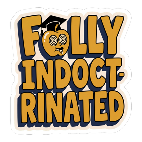 Fully Indoctrinated Sticker — Funny Compliance Mascot Decal — White