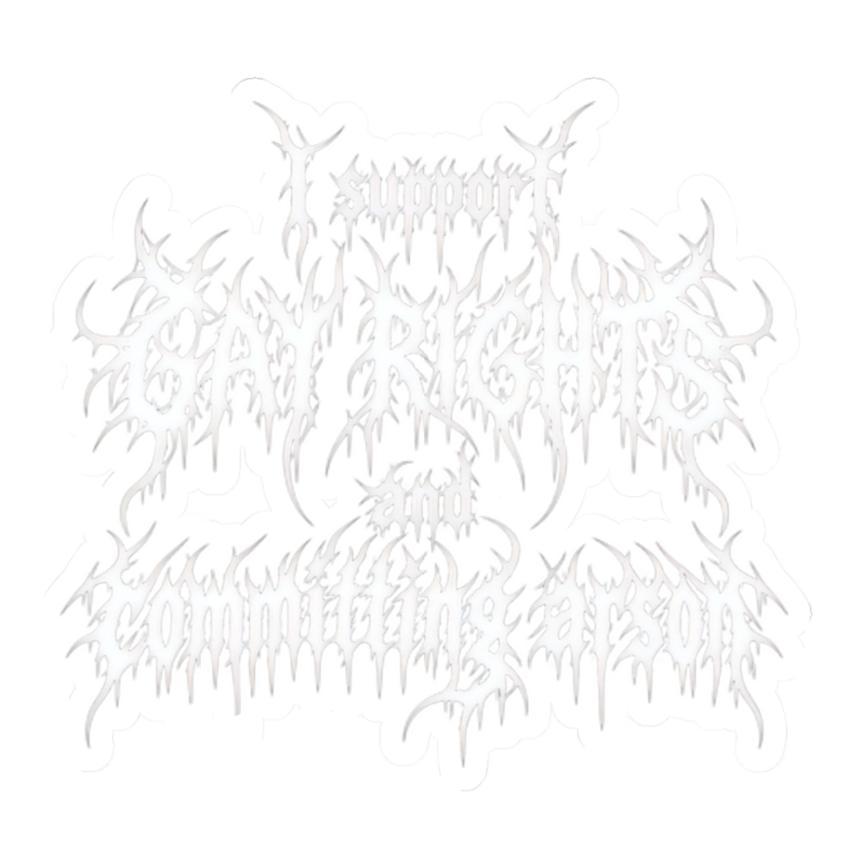 A black metal style logo that illegibly spells out Gay Rights And Arson in sharp thorns.