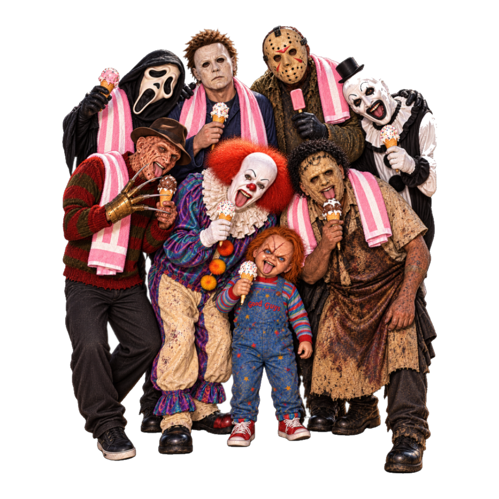 Good Guys Ice Cream Social Sticker — Horror Movie Villains Ice Cream — White