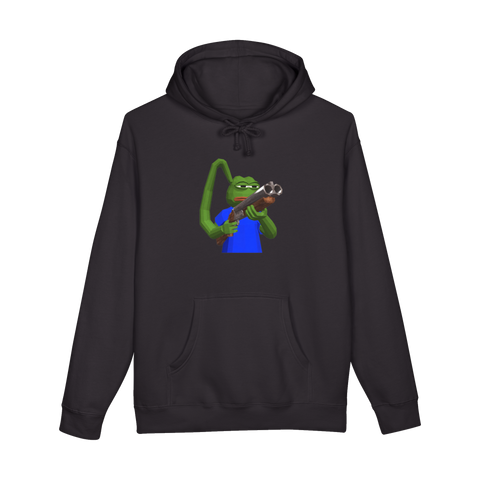 Hard Reset Hoodie — Funny Pepe the Frog Shotgun — Black