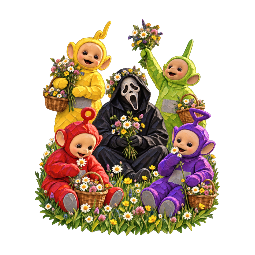 Healing Era Sticker — Funny Teletubbies Ghostface Scream — White