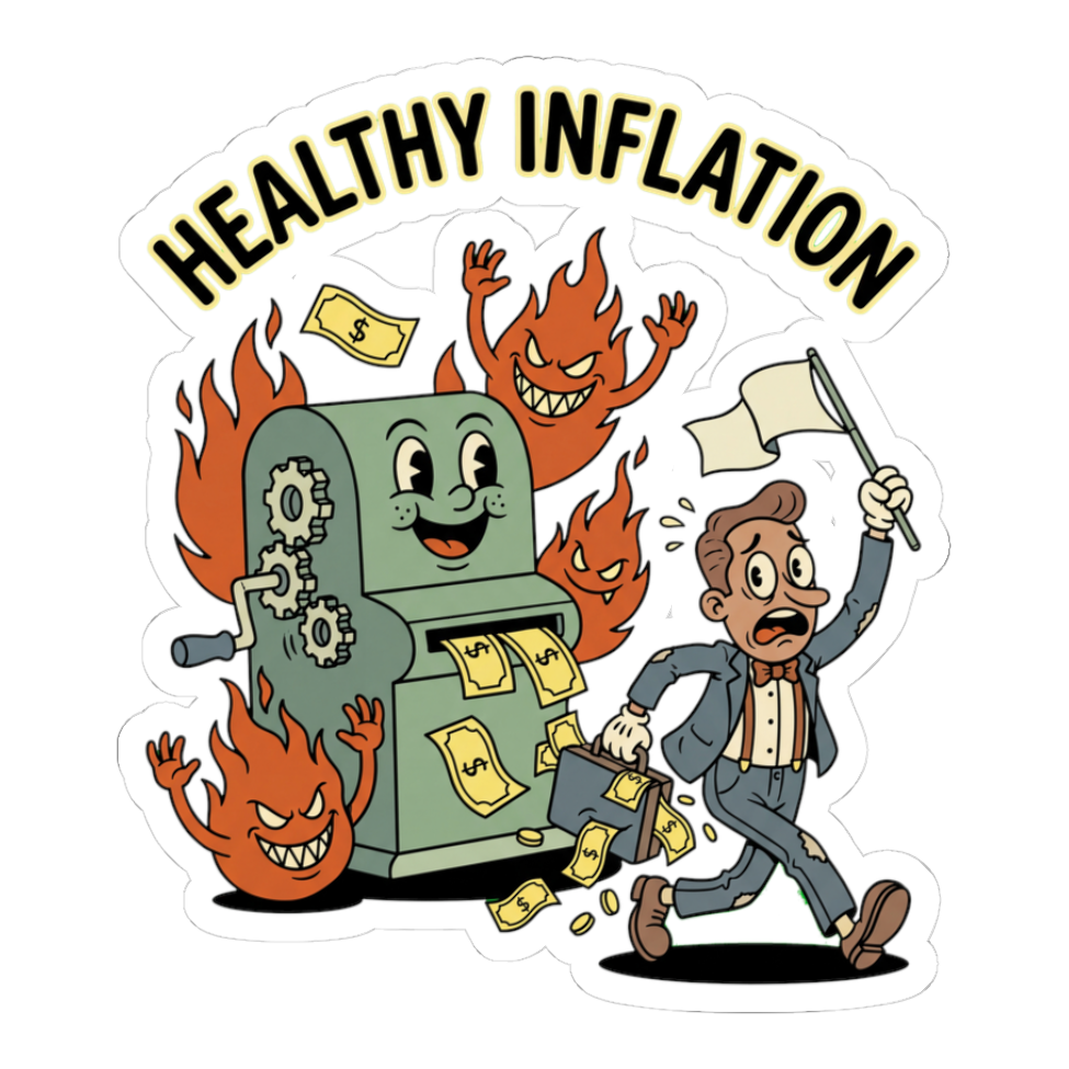 Healthy Inflation Sticker - Funny Federal Reserve Money Printer Decal — White