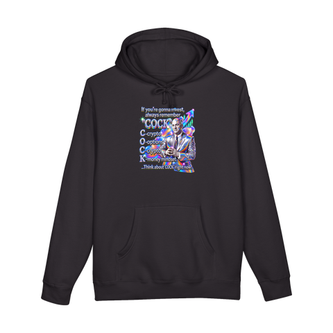Kevin O'Leary beside a holographic acronym: C-crypto, O-options, C-crypto, K-money mindset, on a hoodie — Black