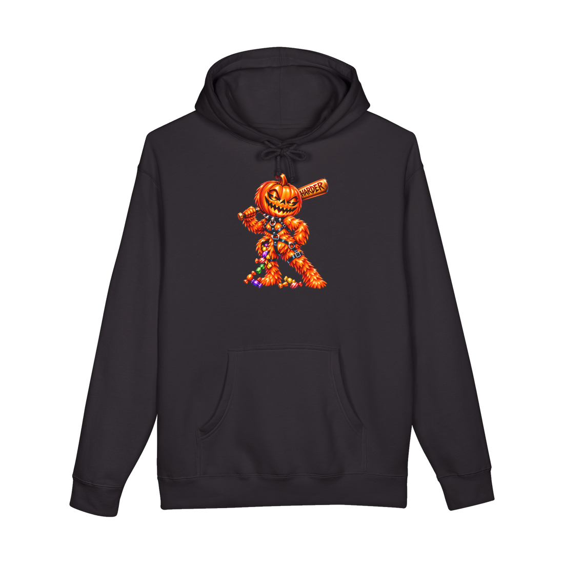 Hit Me Harder Hoodie — Spooky Season Opens Funny Pumpkin Pinata Kink — Black