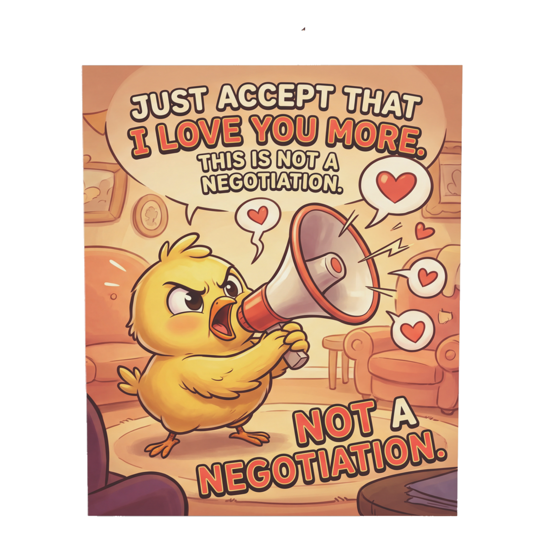 I Love You More Threat Cute Chick Funny Love Greeting Card — 3.5" x 4.9" (Vertical) / Coated (both sides) / 1 pc