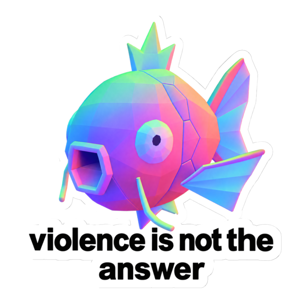 Involuntary Pacifist Sticker — Funny Helpless Fish — White
