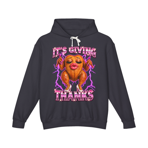 It's Giving Thanks Hoodie — Funny Thanksgiving Turkey — Black