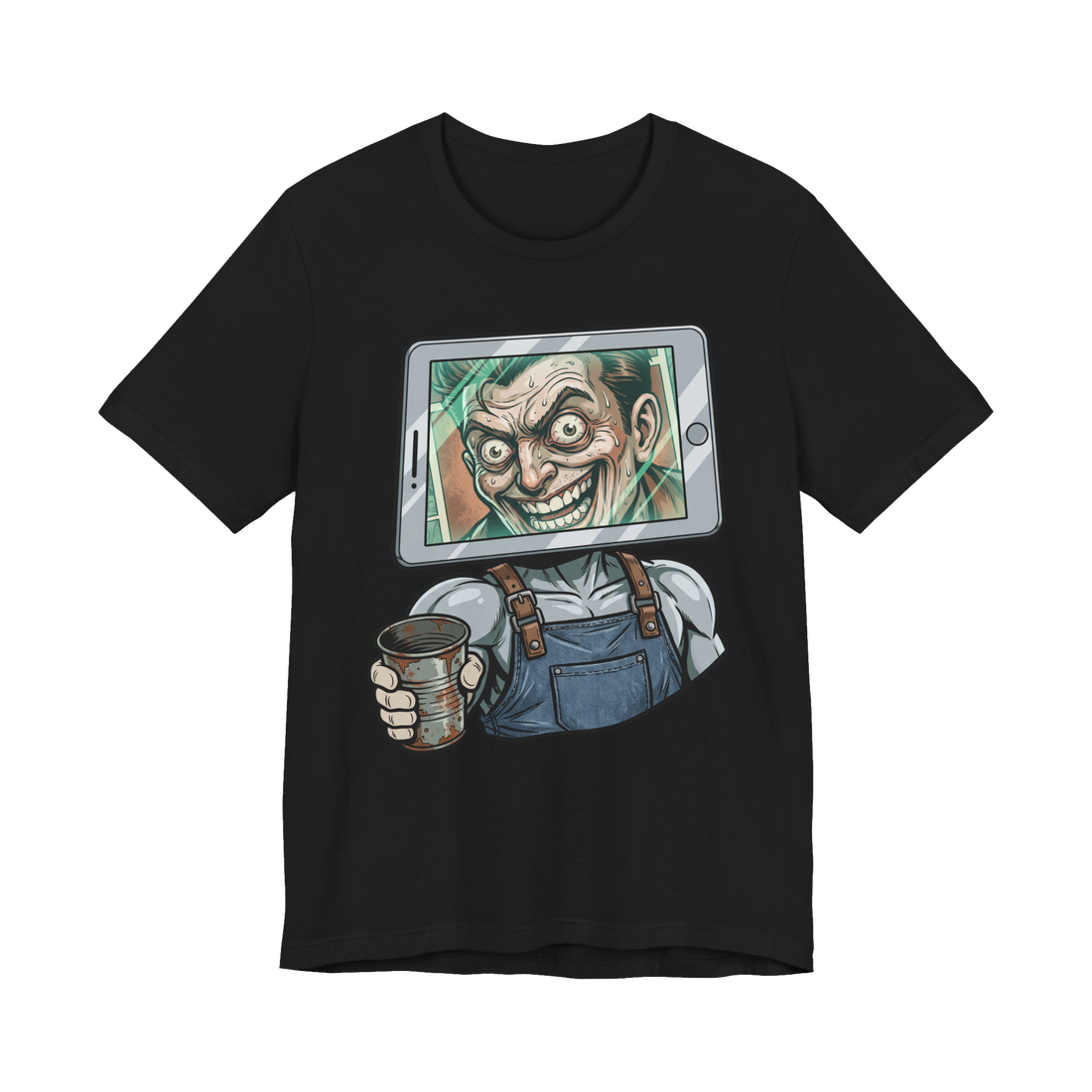 Just A Quick Question On The Screen — Funny Tablet Tip Tee — Black