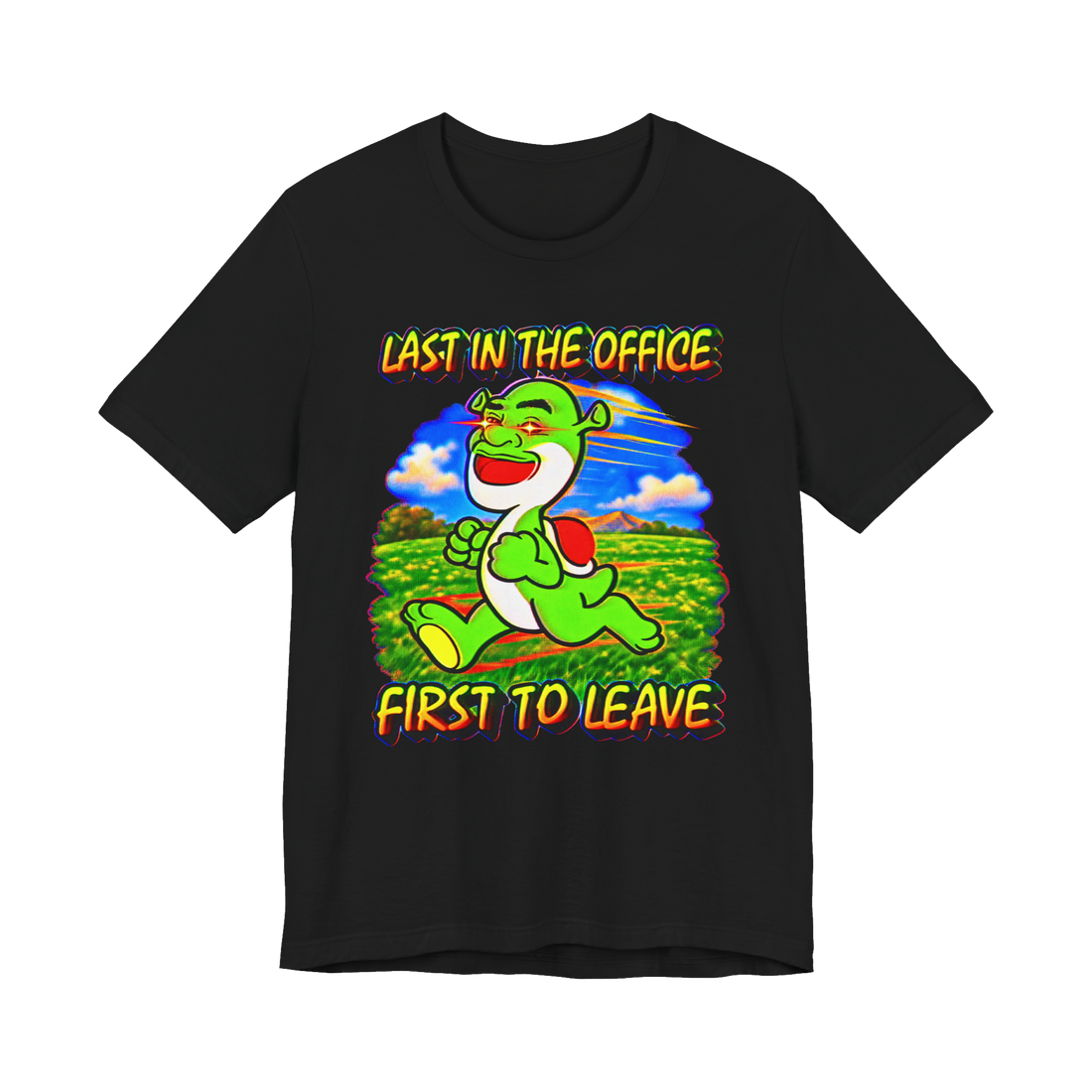 Last In First To Leave Cursed Dino T-Shirt — Shrek Yoshi Meme Deep — Black