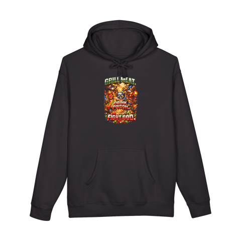 Let's All Go To The Lobby And Fight God Hoodie — Funny Bbq Hot Dog — Black
