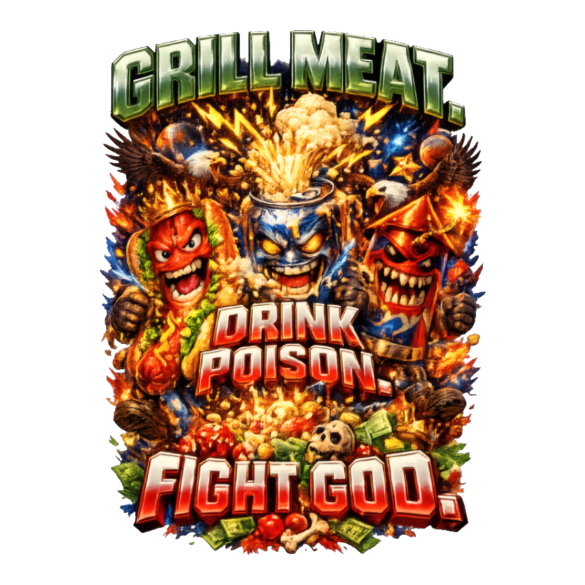 Let's All Go To The Lobby And Fight God Sticker — Funny Bbq Hot Dog — White