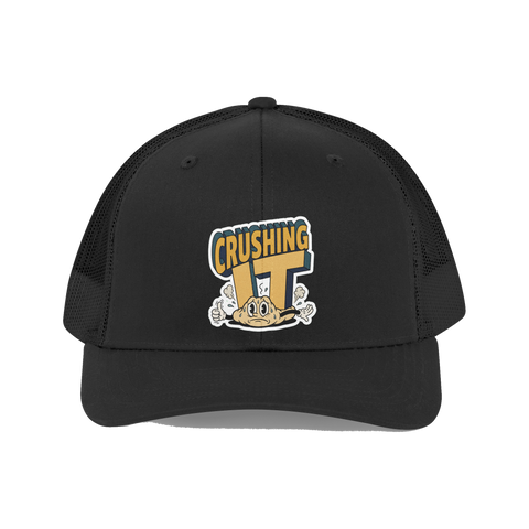 Literally Crushing It — Funny Burnout Trucker Cap — Black
