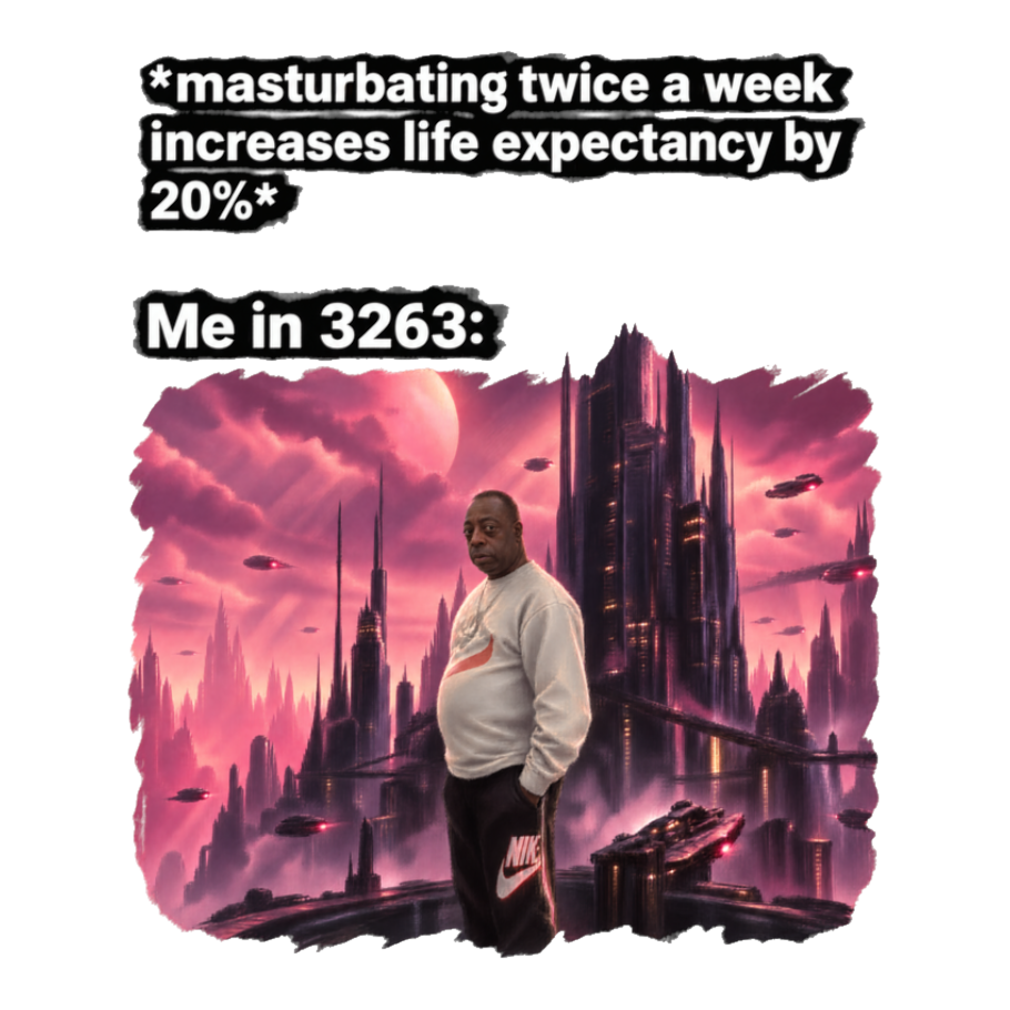 Funny Me In 3263 Lester Green Beetlejuice meme sticker showing him in a futuristic sci-fi dystopia.