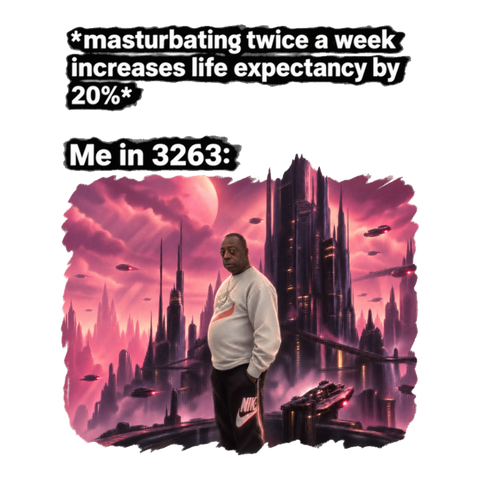 Funny Me In 3263 Lester Green Beetlejuice meme sticker showing him in a futuristic sci-fi dystopia.