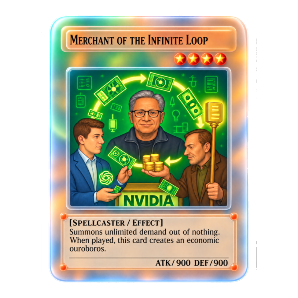 Merchant Of The Infinite Loop Sticker — Funny Nvidia Jensen Huang — White