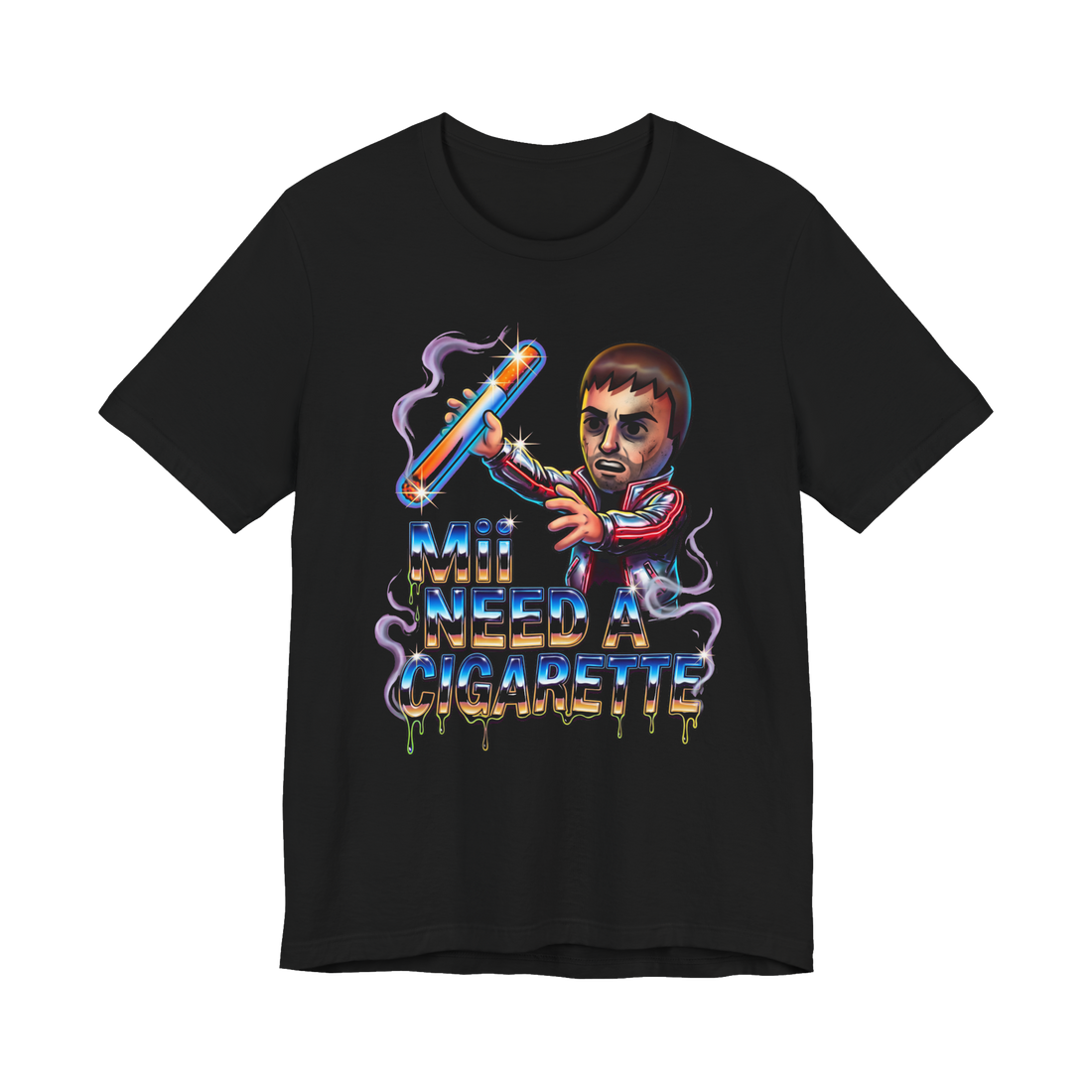 Mii Need A Cigarette — Funny Retro Gamer Shirt — Black