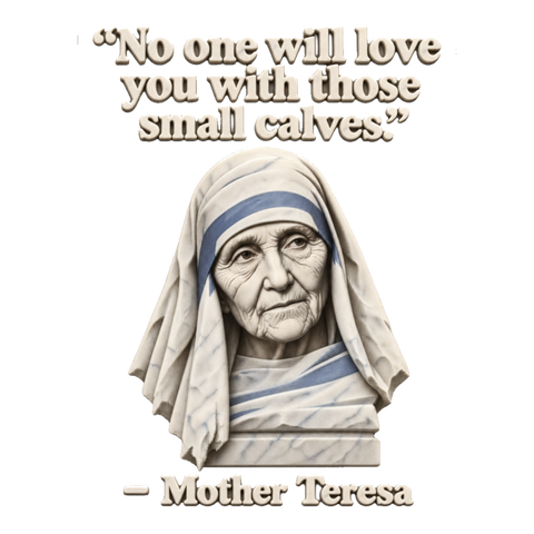 Mother Teresa Small Calves Sticker — Funny Leg Day — White